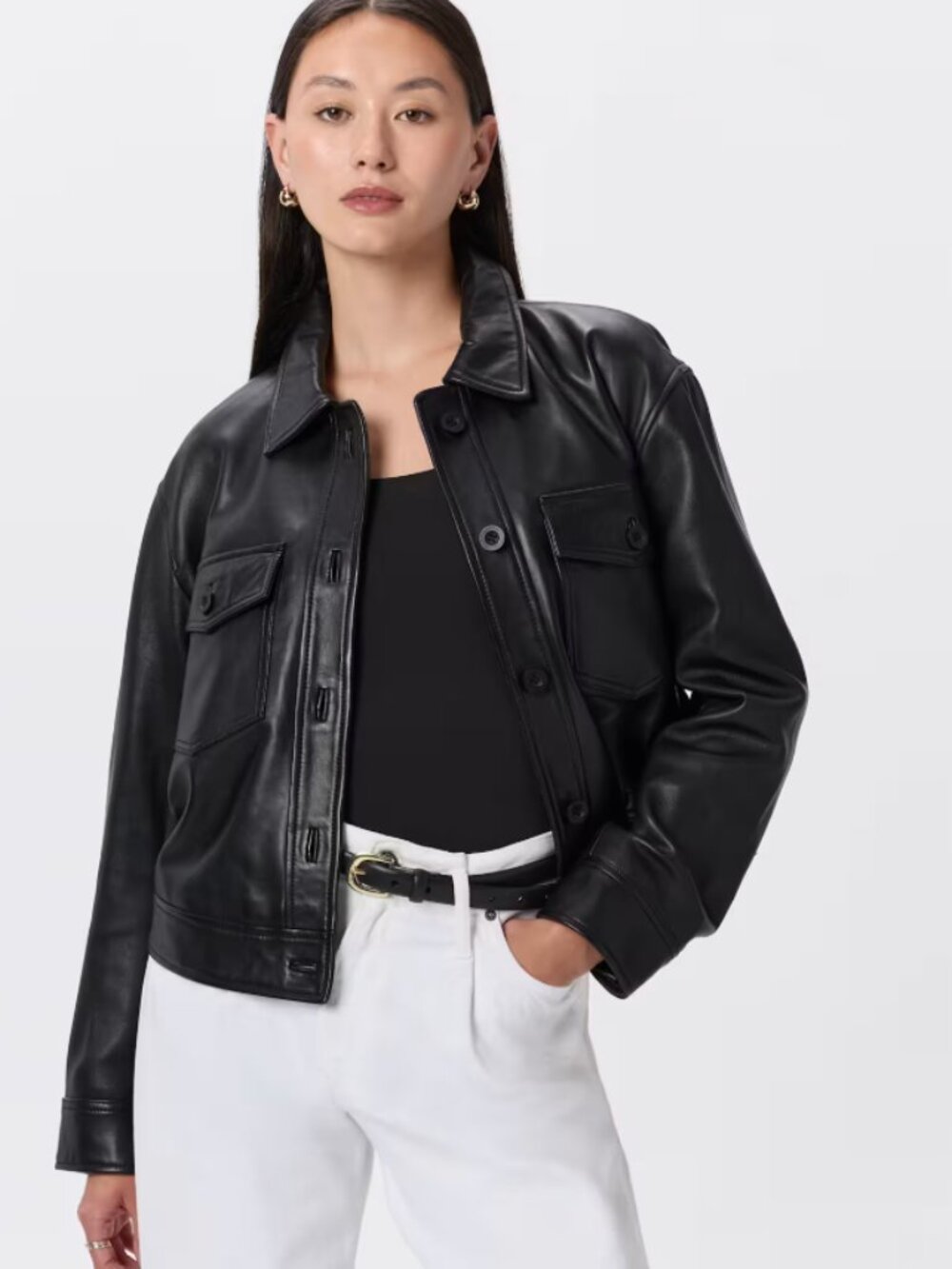 New (NWOT) Quince 100% Black Leather Cropped Jacket - Small